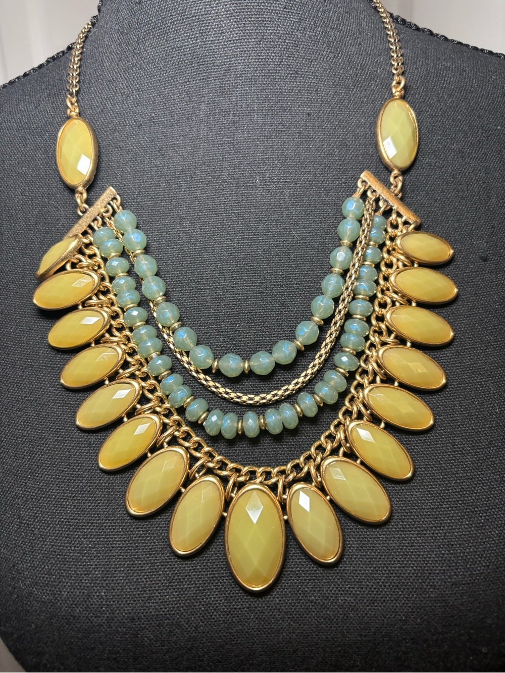 Gold-Tone Multi-Strand Necklace with Green and jade green color Beads